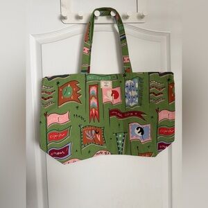 Brand New Sezane x Pangea Green Flag-Print Canvas Tote